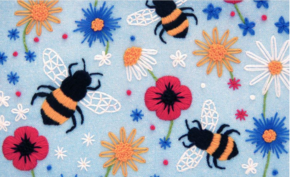 The Bees and Wildflowers (Blue) - Embroidery Kit by Oh Sew Bootiful - WoolAnn
