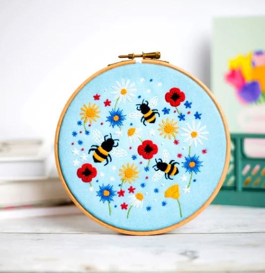 The Bees and Wildflowers (Blue) - Embroidery Kit by Oh Sew Bootiful - WoolAnn
